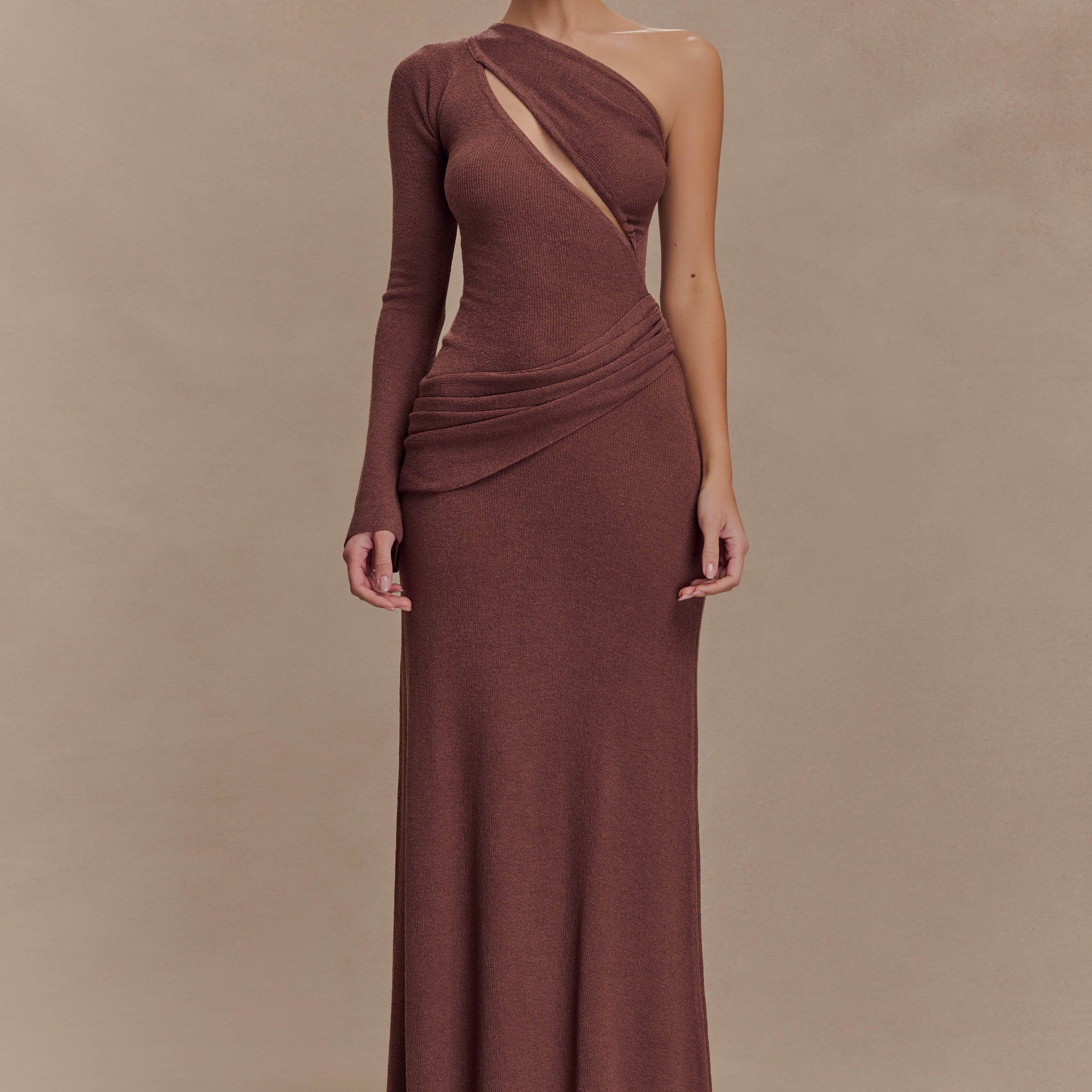 Alexius One Shoulder Knit Maxi Dress - Nutmeg