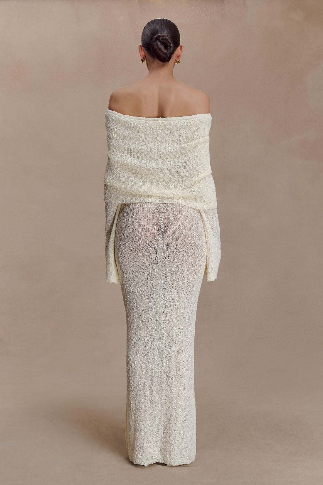 Marisol Off Shoulder Boucle Maxi Dress - Ivory