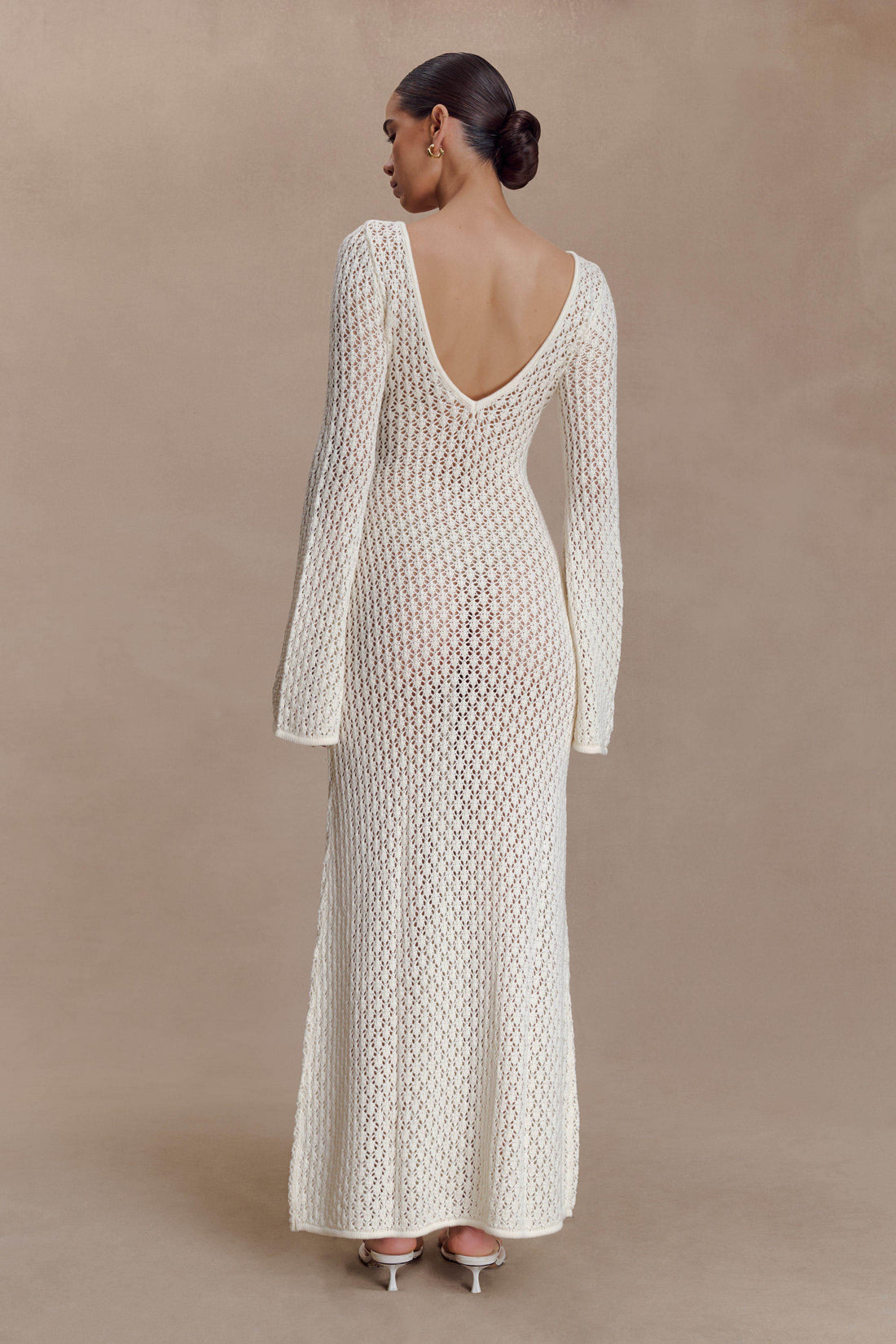 Kayleigh Crochet Fishtail Flare Sleeve Maxi Dress - White