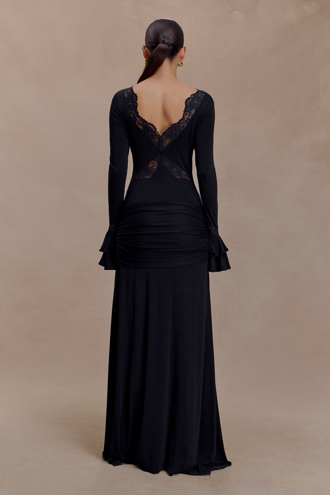 Electra Slinky Lace Maxi Dress - Black