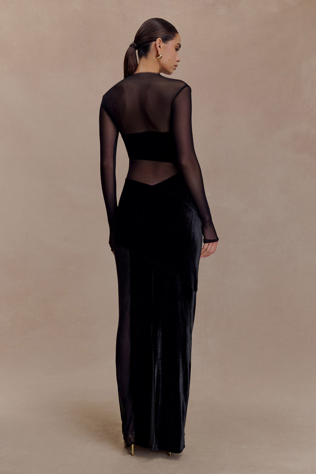 Davina Velvet And Mesh Maxi Dress - Black