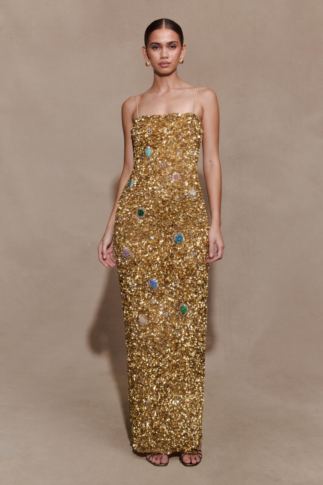 Porter Hand Beaded Midi Dress - Gold
