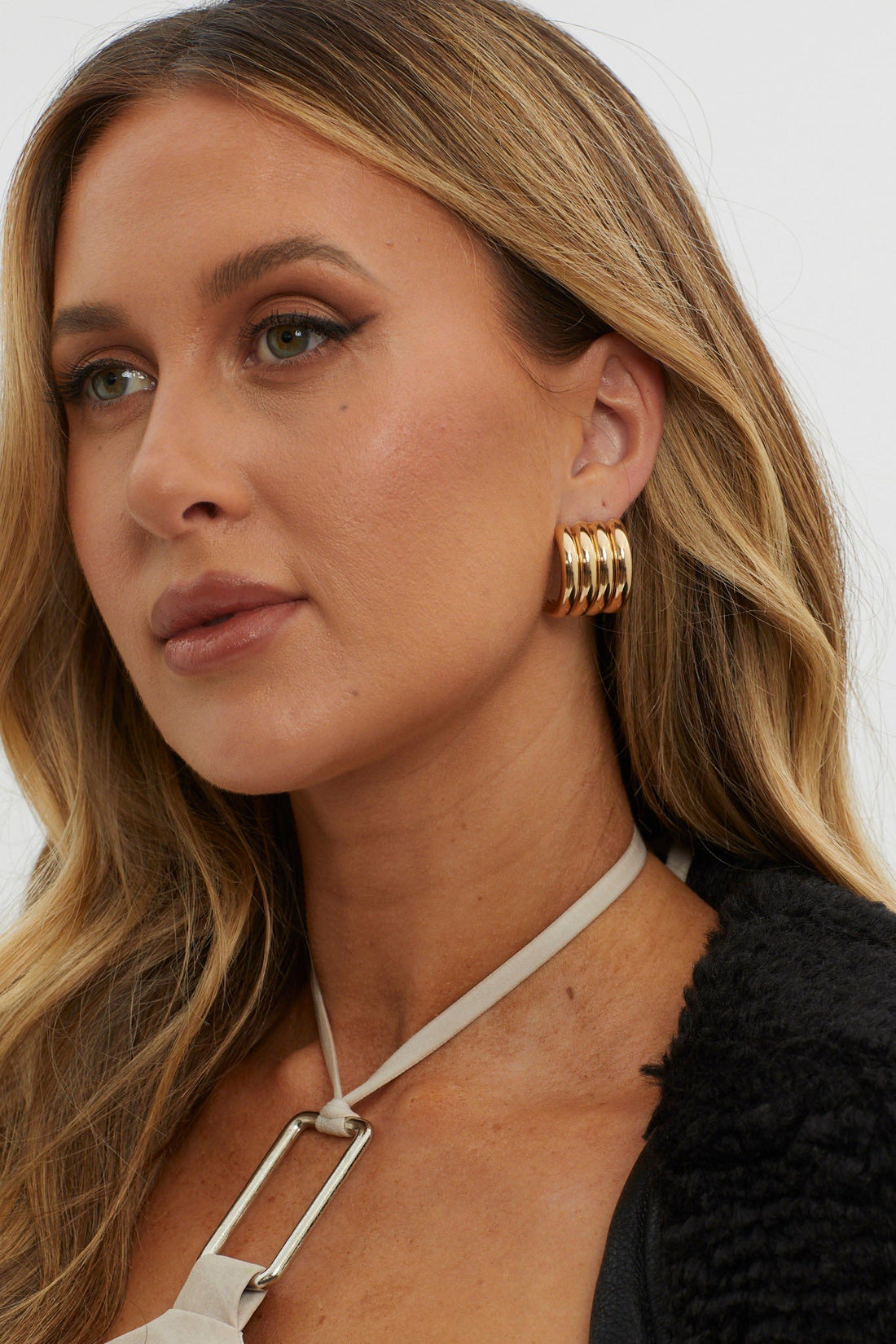 Mally Gold Striped Hoop Earrings